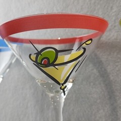 4 SILVESTRI Cocktail Martini Glasses Colorful Olive Read Description