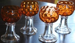 Set 4 Hand Blown ORANGE OPTIC COIN DOT GLASS Water Goblets EMPOLI ITALY 1960s
