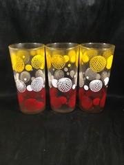 Set of 3 Vintage Glass Tumblers Globes Spheres Yellow White Red