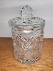 Vintage Heavy Cut Leaded Crystal Cookie, Biscuit, Candy Jar With Lid 8” Tall