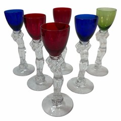 Cambridge Clear Stem Bowl Nude Woman 6 Brandy Glasses Cobalt Blue Ruby Red Green