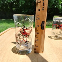 Libbey – Stagecoach Glass Tumblers Horse Carriage (4) Red, Black, White & Gold