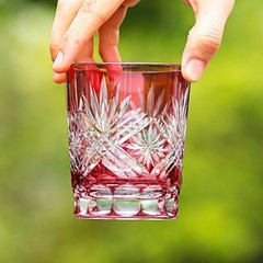 Edo Kiriko Glass Hand Carved Whiskey Glasses 230ml Gold Pink