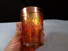 Fenton Marigold Carnival Glass Floral & Grape Tumbler