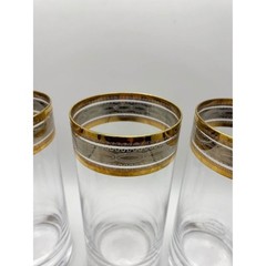 Set of 6 High Ball Gold/Silver rimmed glasses