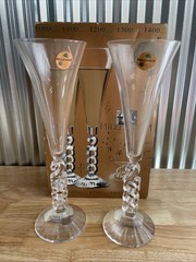 Cristal d’Arques Millennium 2000 Crystal Champagne Flutes Original Box COOL!