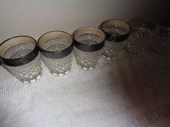 Vintage set of 6 Kingsford Crystal drinking Glass Tumblers w Silver Band 10 OZ