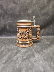 Vintage GERZ West Germany BEER STEIN Lidded Mug STONEWARE Knights On Horseback