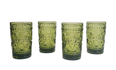 Vintage Indiana Colony Park Lane Juice Cups Avocado Green 4″ Glasses Set of 4