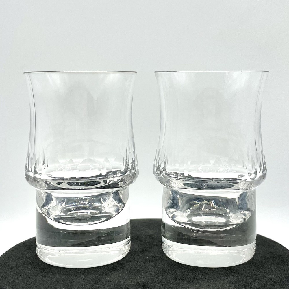 Vintage Pair of MCM Crystal Old Fashioned Whiskey Glasses Heavy Optic Lens Base