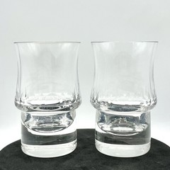 Vintage Pair of MCM Crystal Old Fashioned Whiskey Glasses Heavy Optic Lens Base