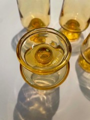 Set of 5 Anchor Hocking Footed Honey Amber 4 Inch Glass Goblets MCM