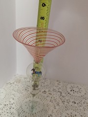 1930’s BIMINI BLOWN SWIRL ART GLASS GOBLET WITH BUBBLE ANIMAL HORSE STEM 7″H