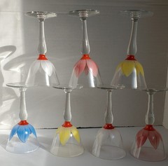 Vtg MCM Liqueur Cordial Glasses Floral Handpainted Tulips Glassware Lot READ