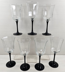 7) Luminarc Octime Black Water Goblets Set Elegant Octagonal Stemware France Lot