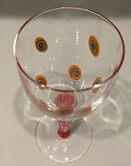 Leonardo Millefiori Murano Style Water Goblet Clear W/Orange Swirl Stem ~ 12 oz