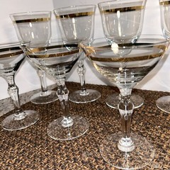 VTG MCM Gold Rimmed Cocktail Glasses 8 4 8” & 4 6” Barware