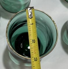 Set of 5 Libbey Teardrop Juniper Green Gold Trim 12 oz Flat Glass Tumblers~5.25″