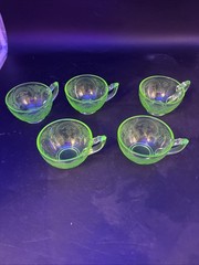 Lot Of 5 Uranium Indiana Glass Horseshoe Cup & Saucer Sets Green Depression GLOW