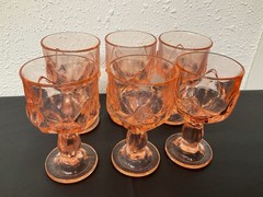 6 TIFFIN Pink / Peach Glass FRANCISCAN CABARET FOOT Wine GOBLET Lotus 6” Vintage