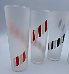 4~Vintage 7″ LIBBEY Frosted Candy Stripe Tom Collins Highball Glasses READ AS IS