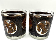 Libbey M Dia Signed African Safari Animal Textured Rocks Tumbler Glass Set of 2