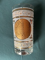 Hazel Atlas Frosted Aztec Gold Medallion Highball Glasses