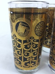 4 MCM Libbey Prudential Rock Of Gibralter 24K Gold & Black Highball Glasses 12oz