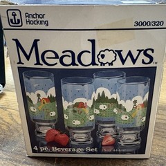 1982 Anchor Hocking Meadows Set of 4 Nina Sheep Design Drinking Glasses ~ NIDB
