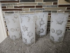 MCM Atomic Snowflake Glasses 12oz Tumblers Frosted Set of 4 VTG 1950s 60s