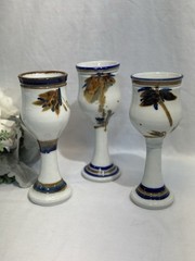 Set Of 3 Studio Art Pottery Goblets/Chalice Abstract Design Signed Maizer ‘85