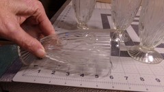 4 Jeanette Iris & Herringbone Clear Footed Water Tumblers/Glasses. 6 1/8″