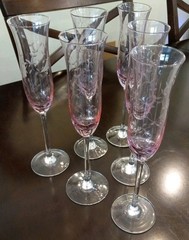 Set of 6 Vintage Lenox HEATHER Pink Floral Etched 11” Crystal Champagne Flutes