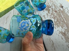 Libbey Blue Hand Painted Floral Drinking Glasses 12 Oz Mint Cond