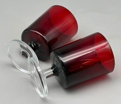 VTG WINE CAVALIER RUBY RED CRYSTAL GLASSES CLEAR FOOTED FRANCE 4.5″