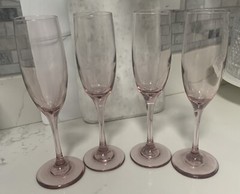 (4) Libbey Premiere Pink Rose Glass Fluted Champagne Glasses 8 1/2» Vintage
