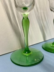 Vintage Pair Optic Panel Etched Glass Depression Uranium Stem UV Glow