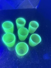 Vintage Fenton Topaz Uranium Opalescent Hobnail Vaseline Glass Set Of 7 Pcs,Cups
