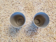 8 VTG HAZEL ATLAS MODERNTONE PLATONITE MILK GLASS TUMBERS SMALL GLASSES RETRO