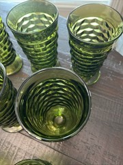 LOT of Indiana Glass Whitehall Avocado Green Cubist Footed