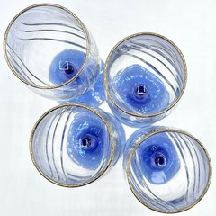 Lenox Crystal Swag Drape Cobalt Blue Stem Gold Rim Optic Swirl Wine Goblets 4 PC