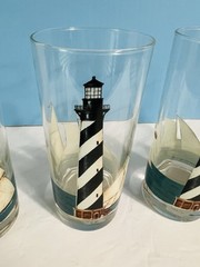 By The Sea Nautical Highball Drinking Glasses~Lighthouse Sailboat Sakura W/Case