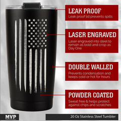 20oz American Flag Tumbler Insulated Steel Coffee Mug with Lid Patriot Veteran
