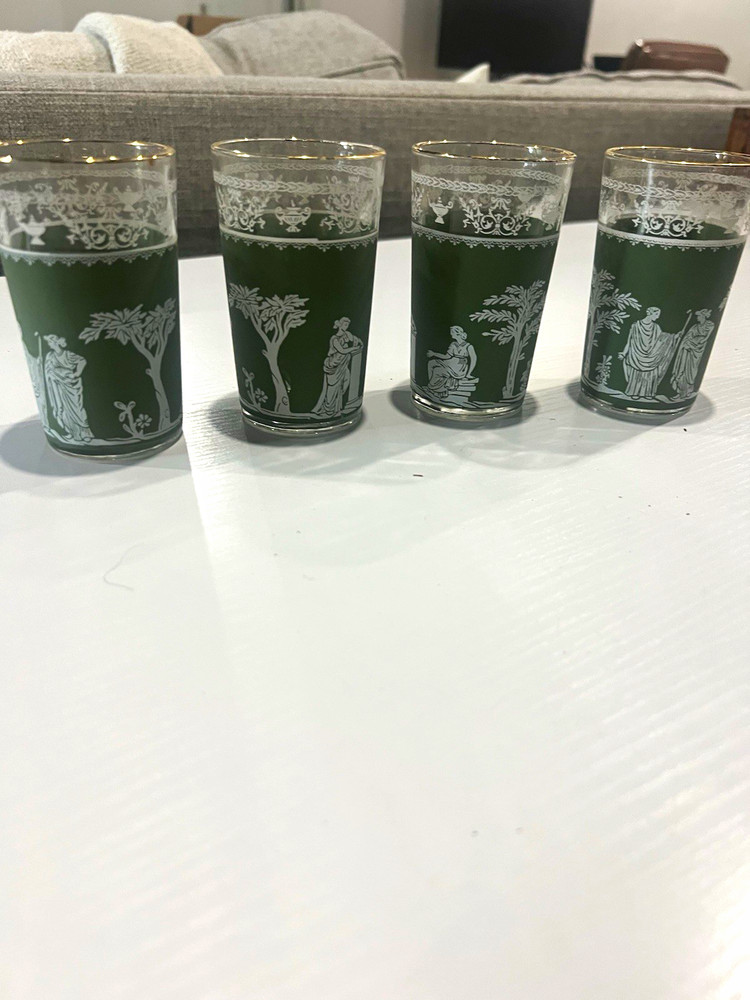 Vintage Jeanette Glass Company «Hellenic» tumblers Jasperware set of 4