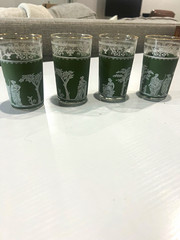 Vintage Jeanette Glass Company «Hellenic» tumblers Jasperware set of 4