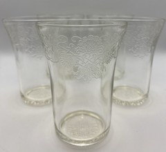 5 Vtg Hazel-Atlas Florentine/Poppy 2 Clear 9 Oz Flat Tumblers, Blown, 4.25”
