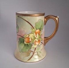 A Lanternier Limoges Tankard Hand Painted Artist Signed Antique Floral Motif