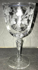One (1) Libbey Glenmore Etched 7″ Water or Wine Glass Stemware Floral Design
