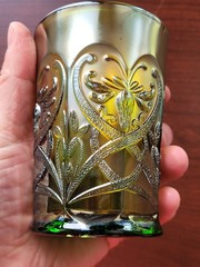 Pretty Green Northwood Carnival Glass Wishbone Pattern Tumbler