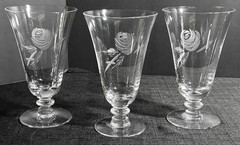 Fostoria Rose-Crystal Goblets-Deep Cut Grey Rose-6 Iced Tea, 6 Water, 6 Sherbet